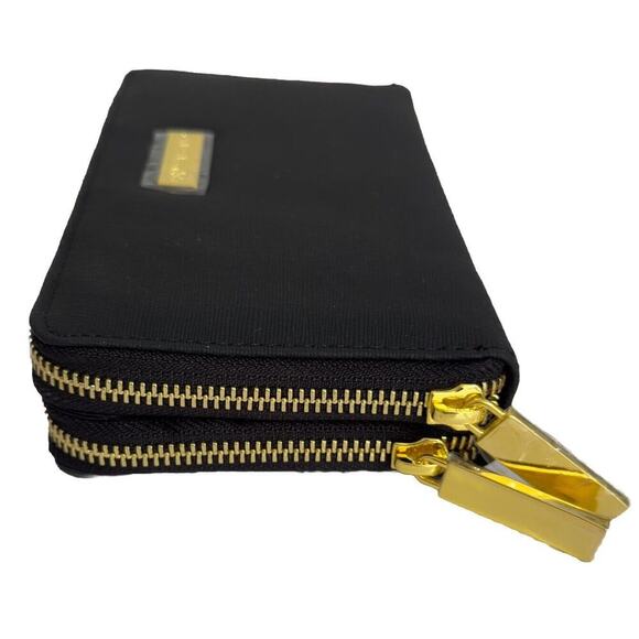 New JOY Mangano Saffiano Leather Wallet 2 Wrap-Around Zippers RFID Black - Picture 2 of 8